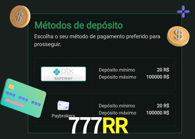 O cassino 777RR oferece uma grande variedade de métodos de pagamento